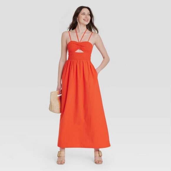 Women's Smocked Cut-Out Maxi Sundress - Universal Thread Red S - Picture 1 of 3
